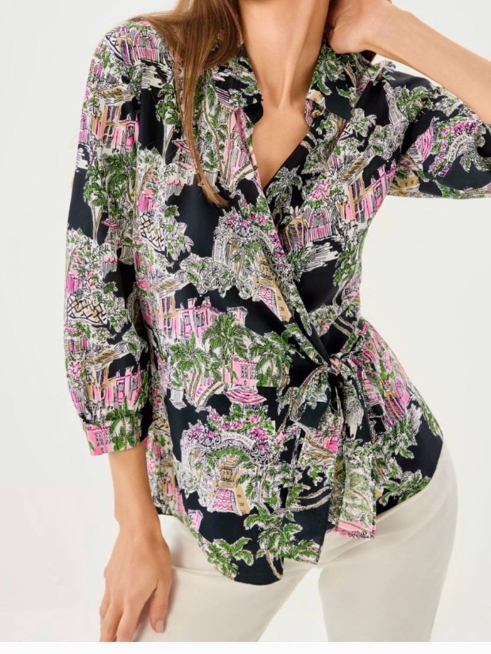NWT Lilly Pulitzer Casia Wrap Tunic Onyx PB Anniversary Toile Size 12